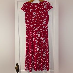 Red and white polka-dot retro full skirt dress.